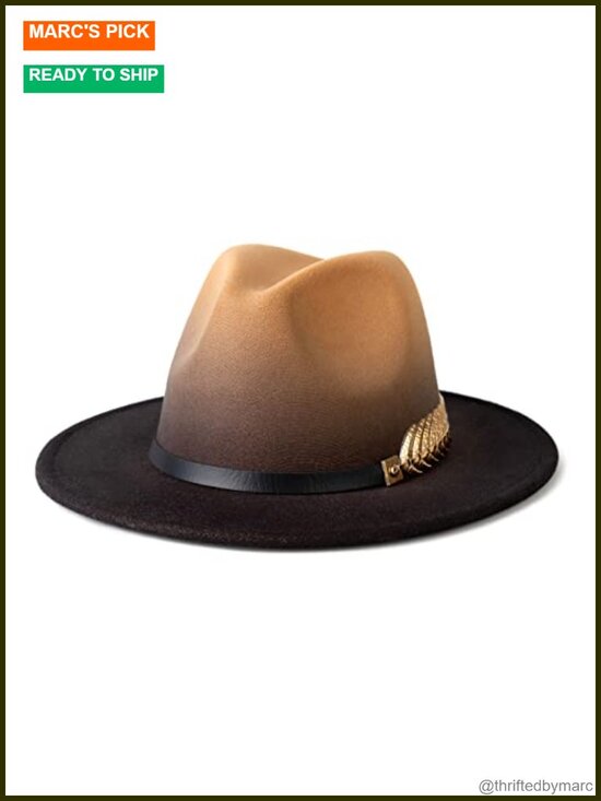 Gradient Color Fedora Wide Brim Felt Hat with Adjustable Strap